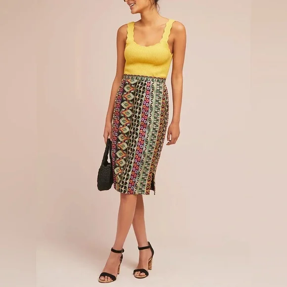 Anthropologie Vanessa Virginia Moroccan Nights Embroidered Midi Pencil Skirt - Picture 9 of 9